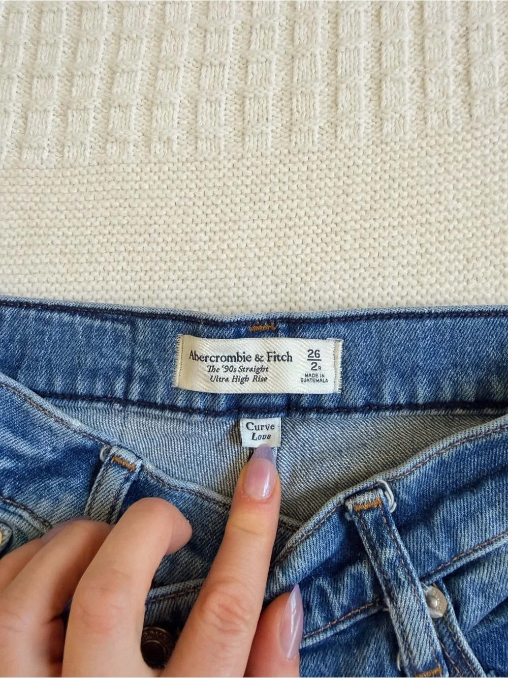 Abercrombie & Fitch Curve Love 90s Straight High Rise Blue cross over Jeans